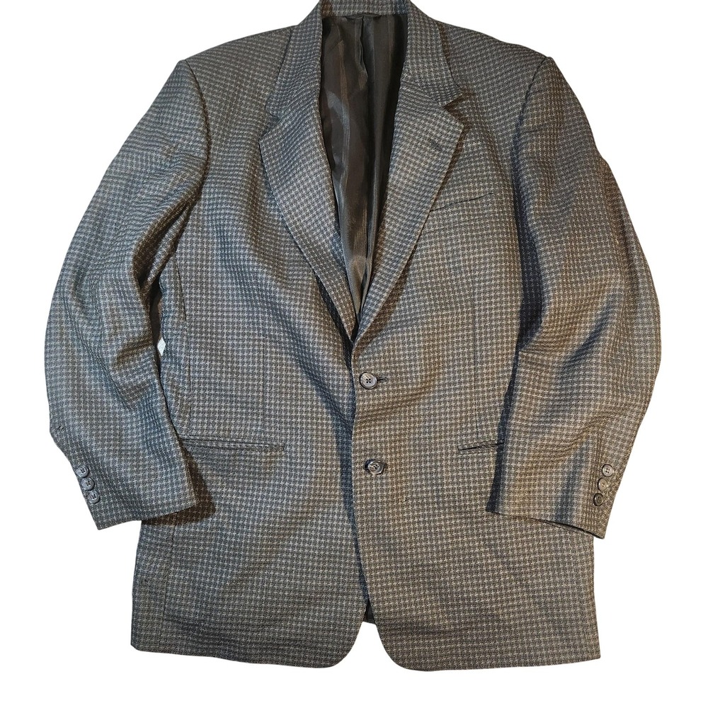 Pierre Cardin Blazer Mens 42 Gray Houndstooth Wool Blend Sport Coat Made USA‎